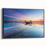 Black and white framed canvas depicting an Indonesian landscape, ideal for bedroom wall decor.