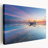 Large art depicting a serene Indonesian landscape in muted green and blue tones on stretched canvas.