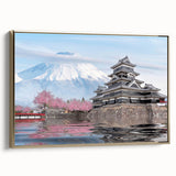 Framed canvas featuring a vintage Japanese landscape in gold and black tones, ideal for bedroom wall decor.