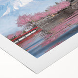 Art deco poster of a serene Japanese landscape in soft pastel shades on rolled canvas, suitable for dining room decor.