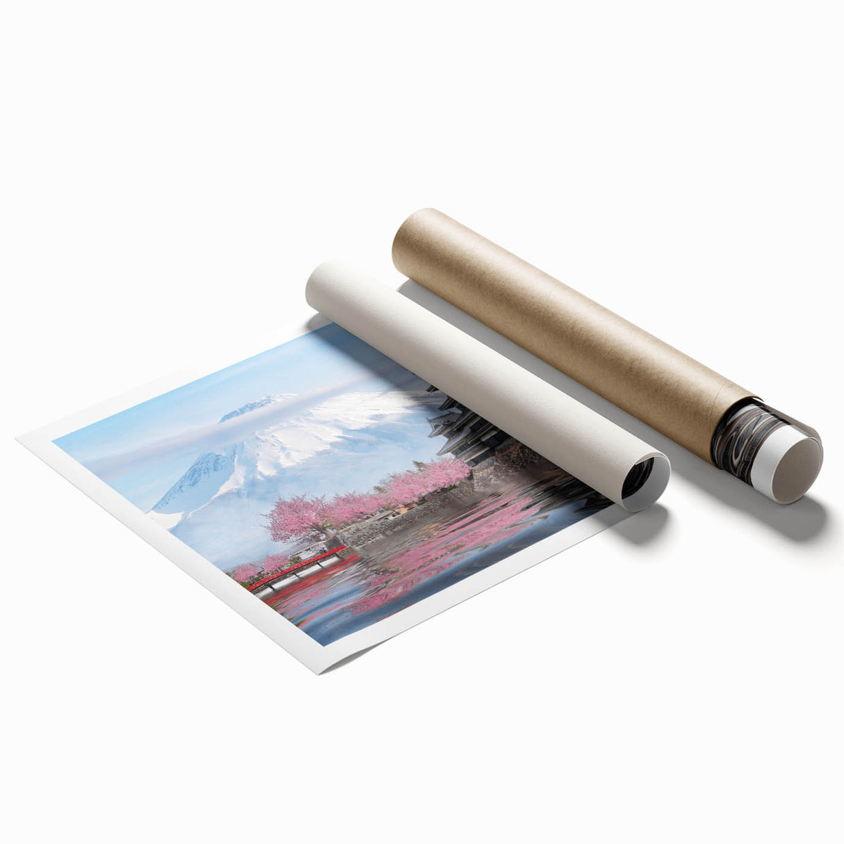 Extra large rolled print of a Japanese floral scene in soft pastel shades, ideal for classy bathroom wall art.