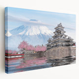 Large art depicting a serene Japanese scenery in muted earth tones on stretched canvas, ideal for kitchen wall art.