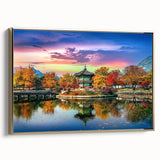 Framed canvas featuring a vintage-style Korean landscape in black and gold tones, suitable for bedroom decor.