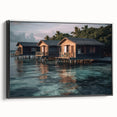 Black and white framed canvas featuring a vintage-style Malaysian landscape, ideal for bedroom decor.