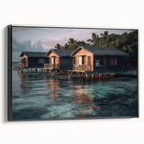 Black and white framed canvas featuring a vintage-style Malaysian landscape, ideal for bedroom decor.
