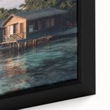 Extra large framed canvas of a textured, colorful Malaysian landscape in black, ideal for living room decor.