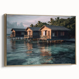 Framed canvas wall art featuring a vintage-style Malaysian landscape in black and gold tones, ideal for bedroom decor.