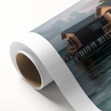 Art Deco poster of Malaysian scenery in pastel shades on rolled canvas, suitable as nursery wall art.