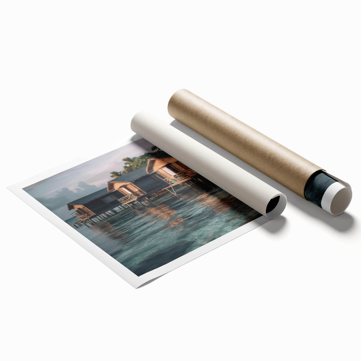 Extra large rolled print of a serene Malaysian landscape with vibrant greenery and floral elements.