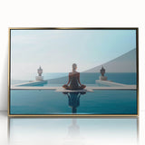 Framed acrylic print of a serene Maldivian beachscape in soft blue and white tones, ideal for modern art wall decor.