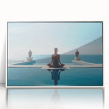 Art deco poster of Maldives scenery in muted blue tones, framed acrylic, ideal for modern art wall decor.