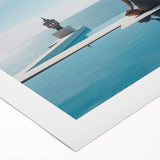 Art deco poster of a serene Maldivian landscape on rolled canvas, ideal for dining room wall art.