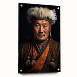 Large abstract wall art depicting a Mongolian landscape in muted earth tones on acrylic glass.
