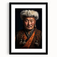 Abstract art print of a Mongolian landscape in vibrant, colorful hues on a large, textured canvas.