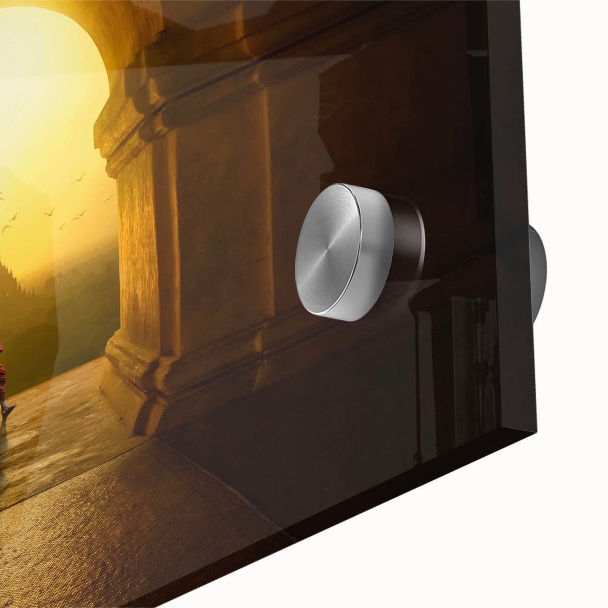 Large abstract wall art featuring a Myanmar scenery in muted earth tones on acrylic glass, ideal for dining room ambiance.