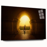 Large abstract wall art depicting a serene Myanmar landscape in soft earth tones on acrylic glass.