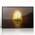 Large abstract wall art depicting a Myanmar landscape in muted earth tones on a framed acrylic panel.