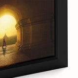 Extra large framed canvas featuring a textured black wall art scene of a Myanmar landscape in colorful art style.
