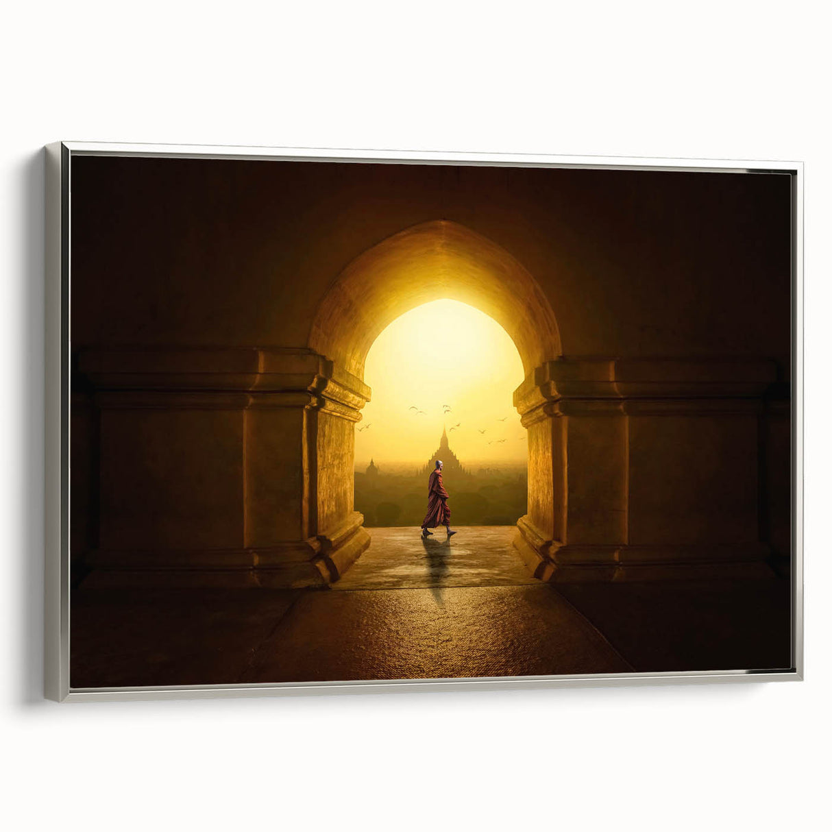 Framed canvas of a Myanmar landscape with vibrant greens and blues, ideal for adding a touch of Asia to any living space.