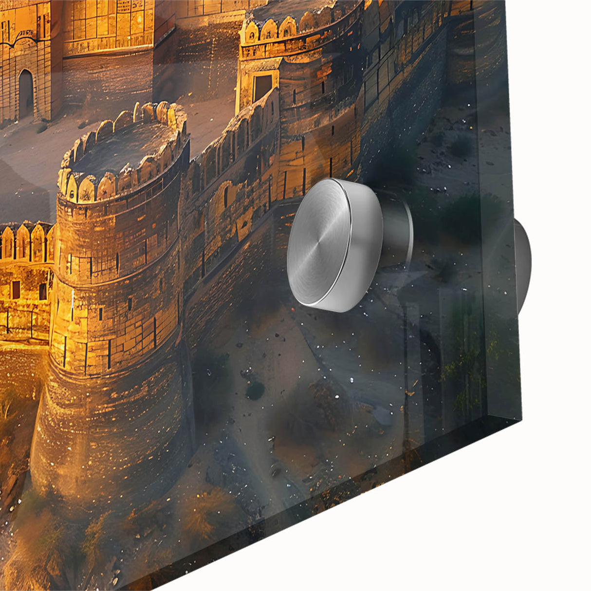 Large abstract wall art depicting a Pakistani scenery in muted earth tones on acrylic glass.