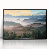 Large abstract wall art depicting a Taiwanese landscape in muted earth tones on framed acrylic.