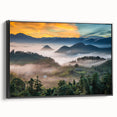 Black and white framed canvas of a vintage Taiwanese landscape, ideal for bedroom wall decor.