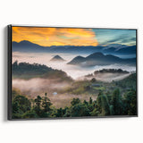 Black and white framed canvas of a vintage Taiwanese landscape, ideal for bedroom wall decor.