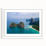 Abstract art print of a vibrant Thai landscape in a white frame, ideal for dining room decor.