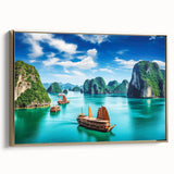 Framed canvas depicting a vintage-style Vietnamese landscape in muted gold and black, ideal for bedroom wall art.