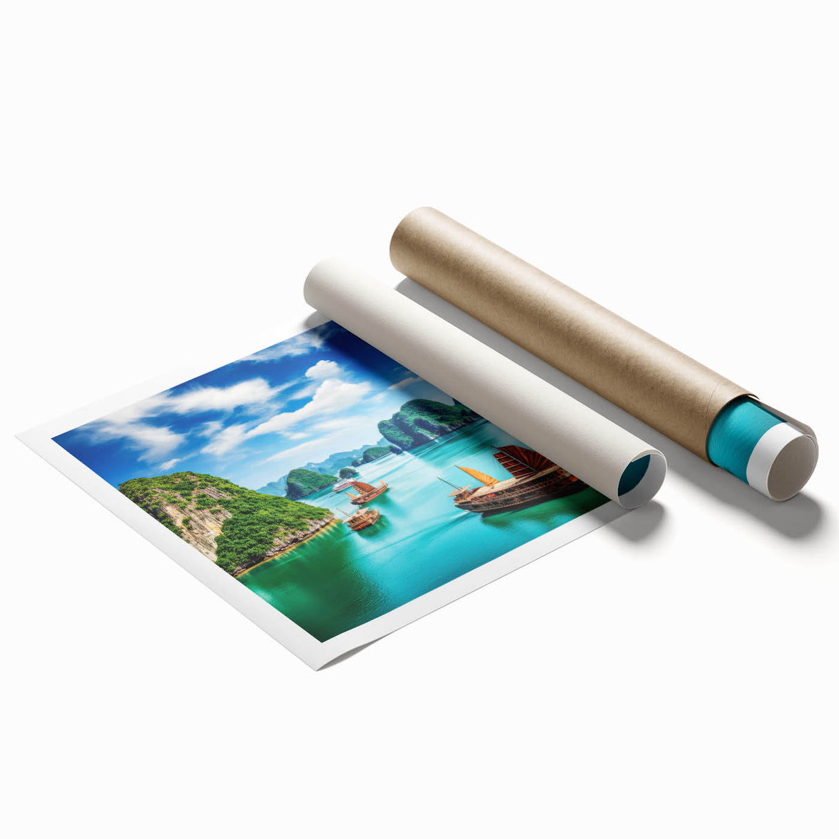 Extra large rolled print of a Vietnamese landscape with lush greenery and floral elements.