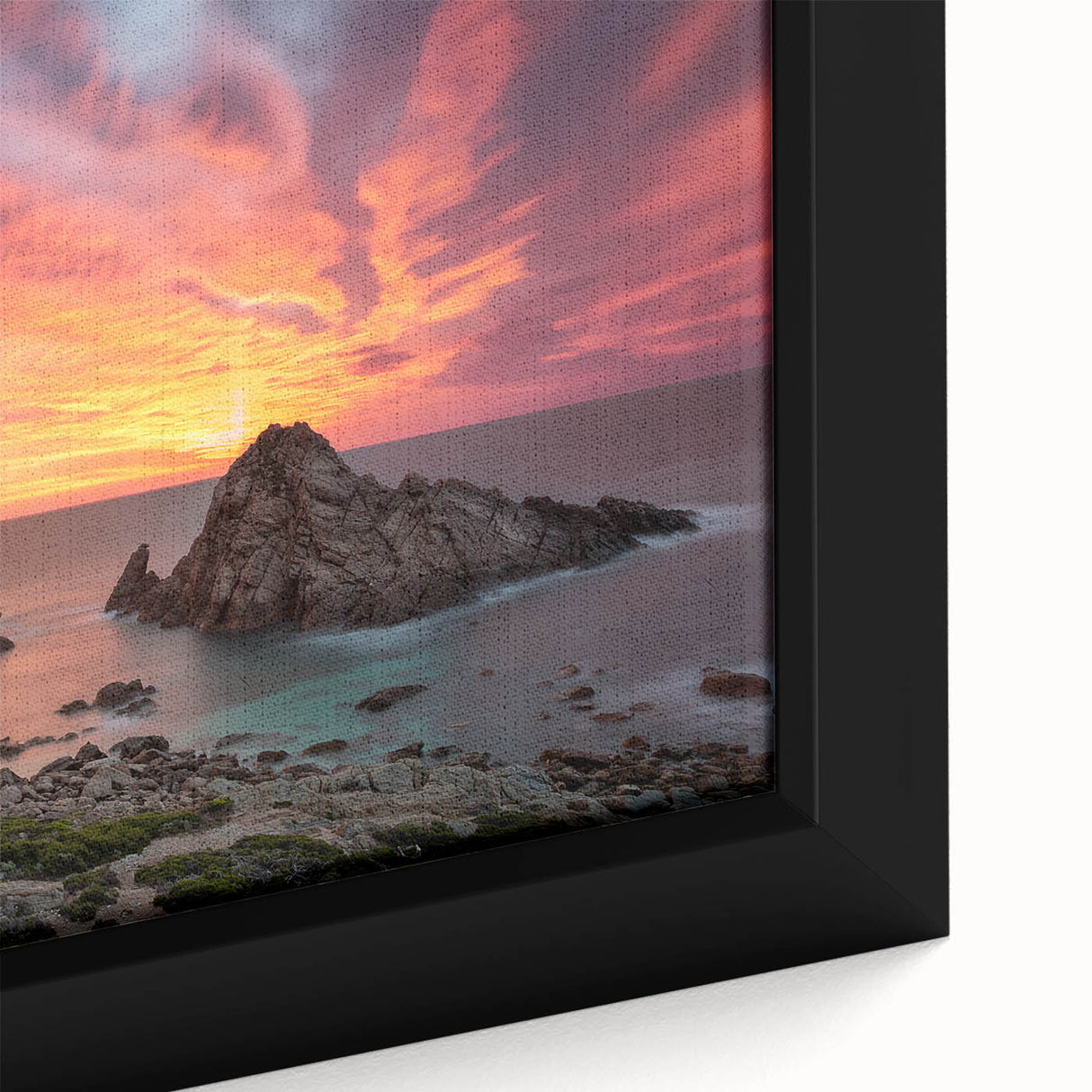 Extra large framed canvas of Perth, Australia scenery in black with colorful, textured accents, ideal for living room decor.