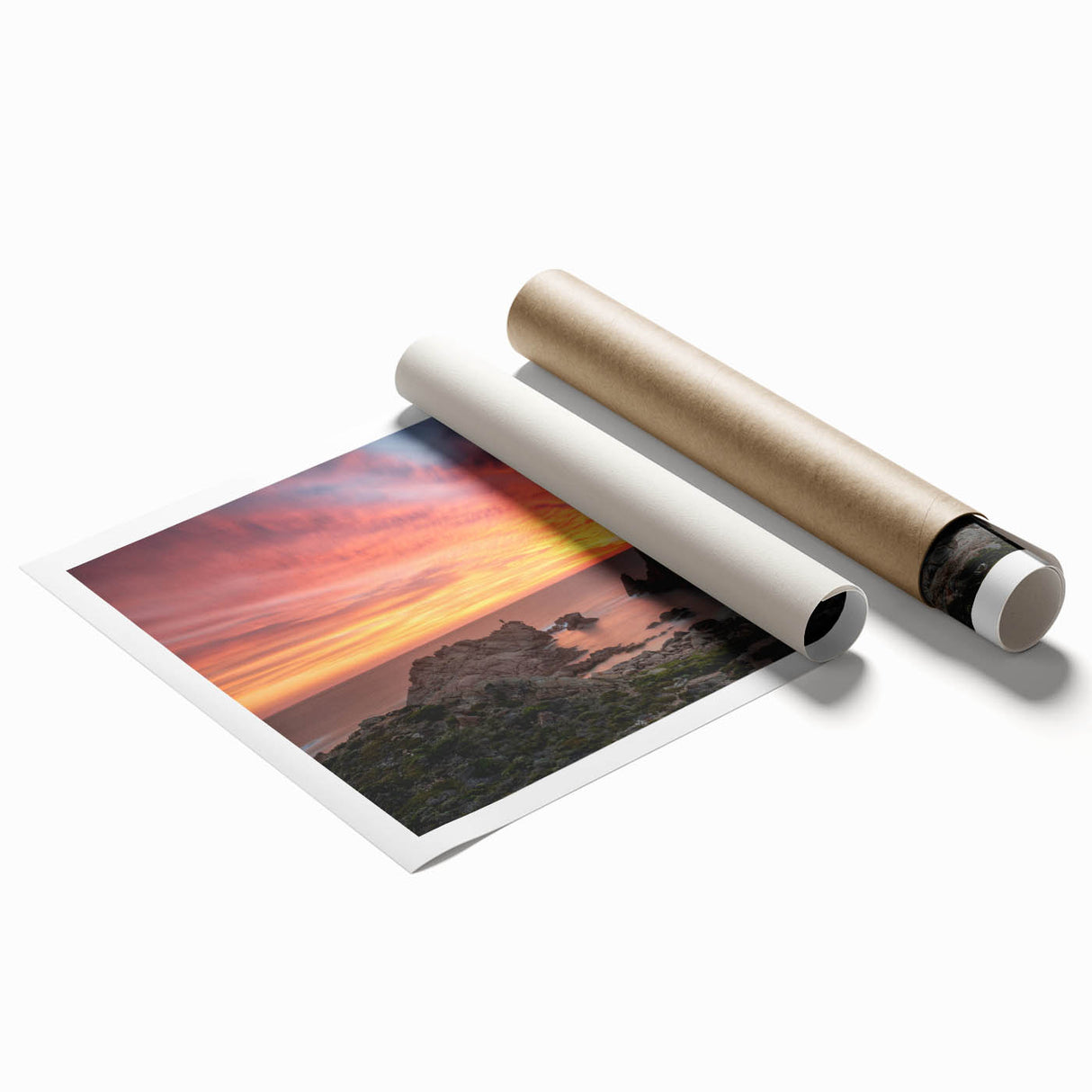 Extra large rolled print of Perth, Australia scenery with vibrant floral elements, ideal for classy bathroom wall art.