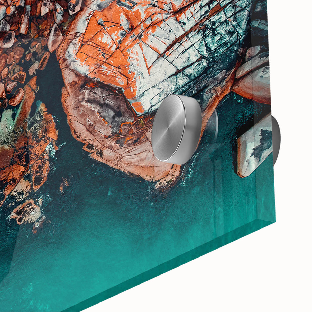 Large abstract wall art in mid-century modernist style depicting Tasmania scenery on acrylic glass.
