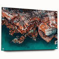 Acrylic print of a Tasmanian landscape in muted green and blue tones, suitable for bedroom or dining room decor.