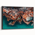 Black and white framed canvas featuring a vintage-style Tasmanian landscape, ideal for bedroom wall decor.