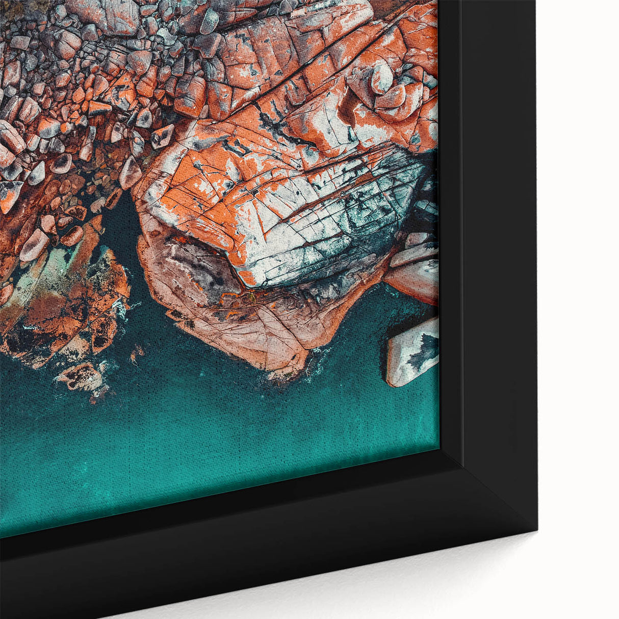 Framed canvas of a textured black wall art featuring colorful Australian Tasmanian scenery, ideal for living room decor.