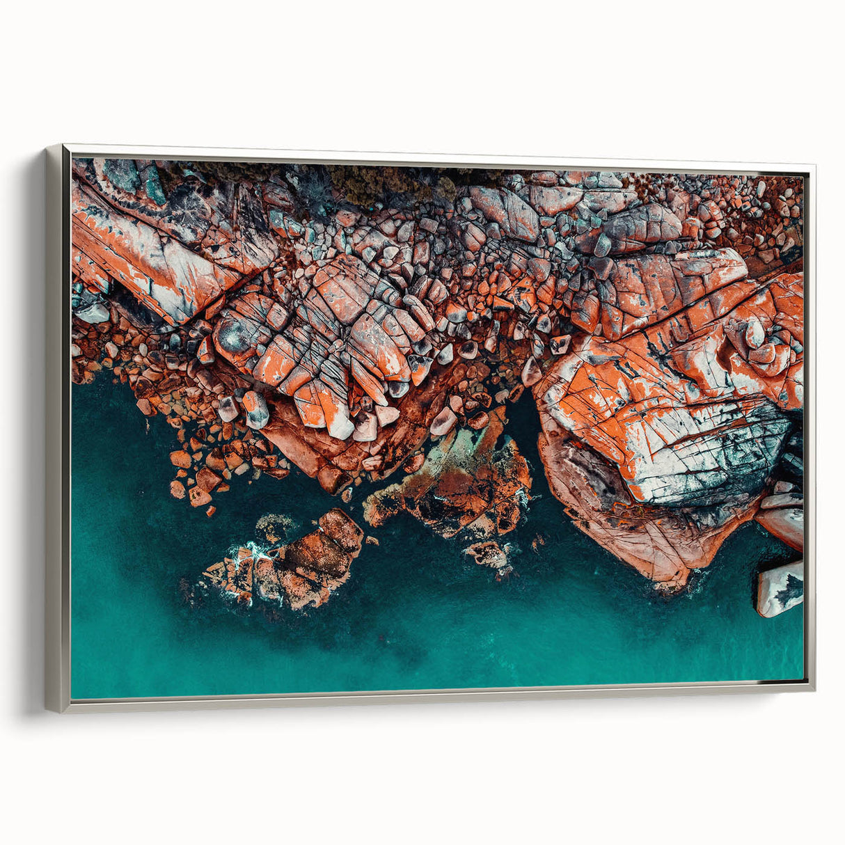 Framed canvas showing a vintage-style Tasmanian landscape in muted black and grey tones, ideal for bedroom wall art.