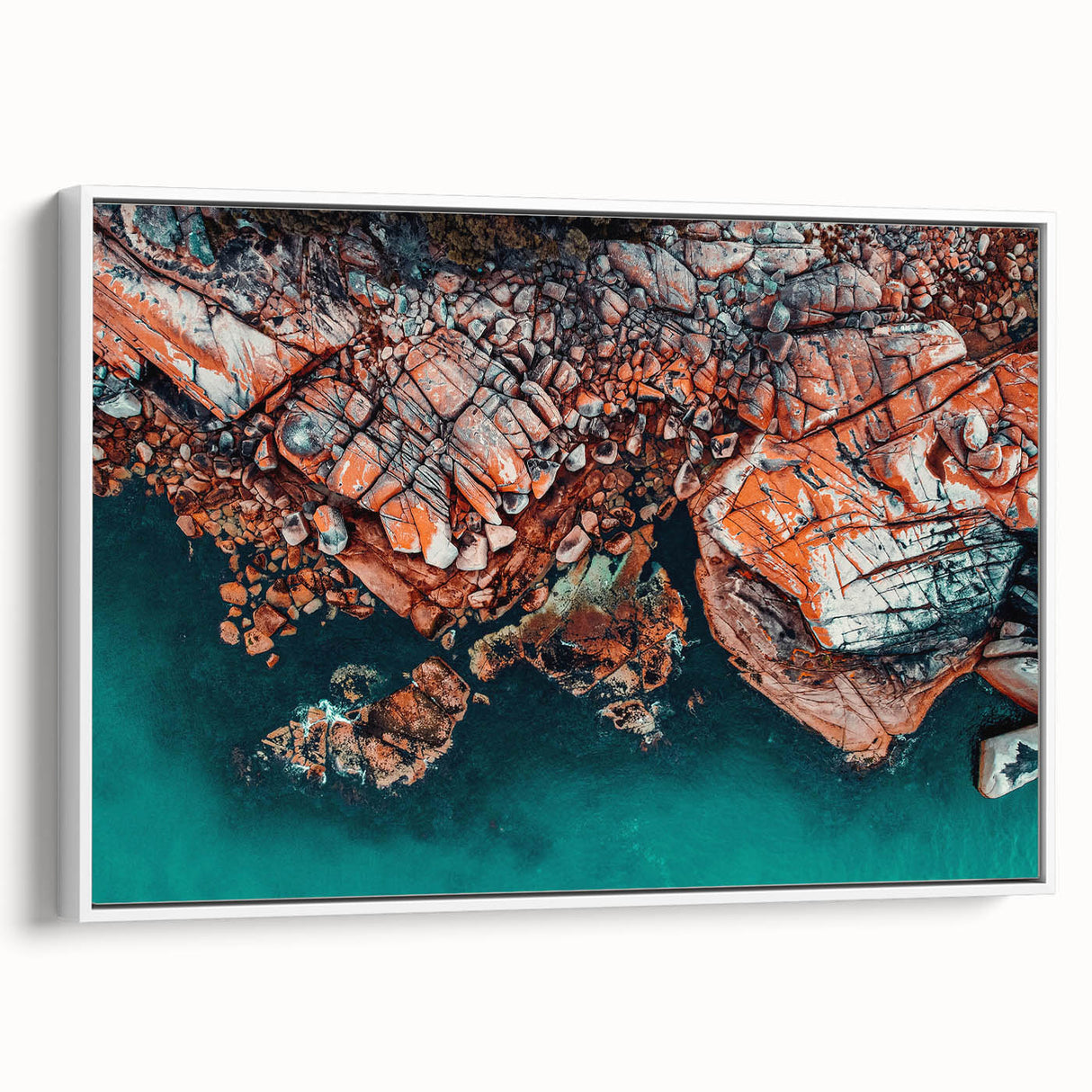 Framed canvas of a Tasmanian landscape featuring muted earth tones, ideal for adding a natural touch to a living room.