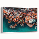 Framed canvas of a Tasmanian landscape featuring muted earth tones, ideal for adding a natural touch to a living room.