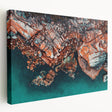 Large stretched canvas depicting a serene Tasmanian landscape in soft green and blue tones, suitable for kitchen wall art.