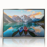 Mid-century modernist art depicting Alberta, Canada scenery in muted earth tones on a silver-framed acrylic print.