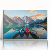 Acrylic print of Alberta, Canada scenery in art deco style with white frame, ideal for nursery wall art.