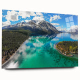 Large abstract wall art of Yukon scenery in muted earth tones on acrylic glass, ideal for bedroom or dining room decor.