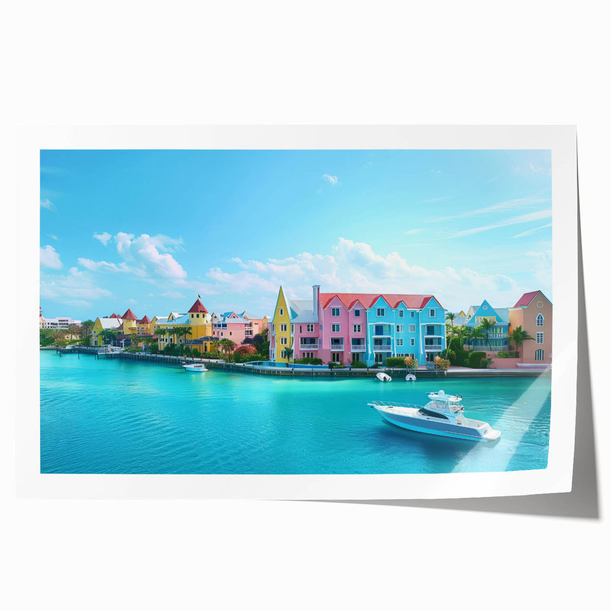 Extra large rolled print of a Caribbean Bahamas scenery with vibrant blue and green tones, ideal for dining room wall art.