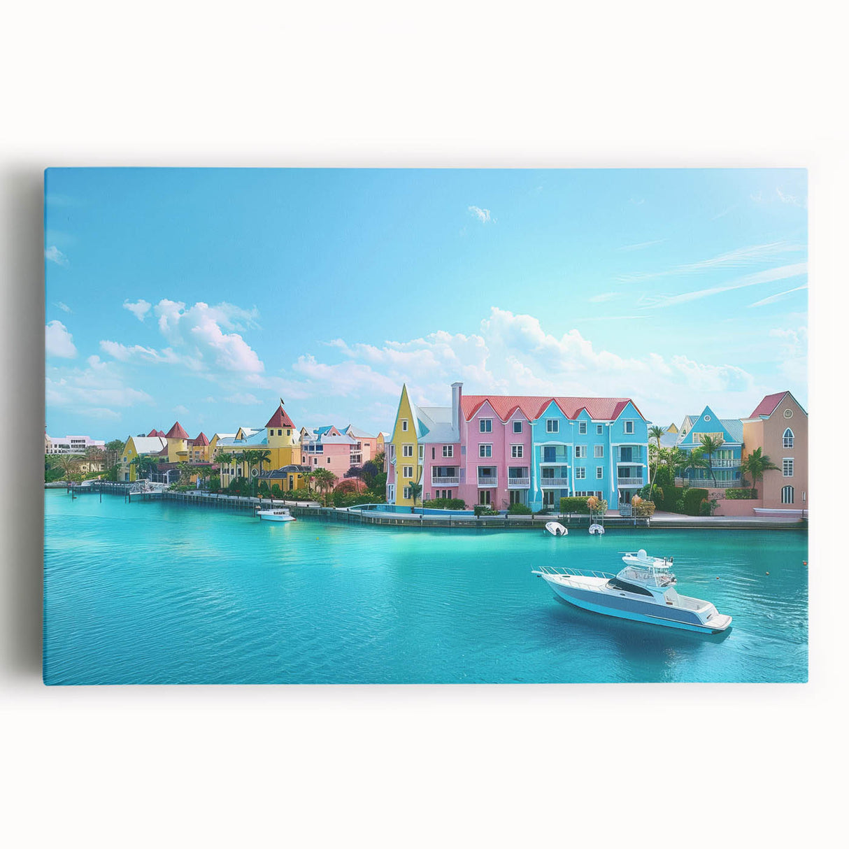 Black and white stretched canvas depicting a serene Caribbean seascape, ideal for kitchen wall art or bedroom ambiance.
