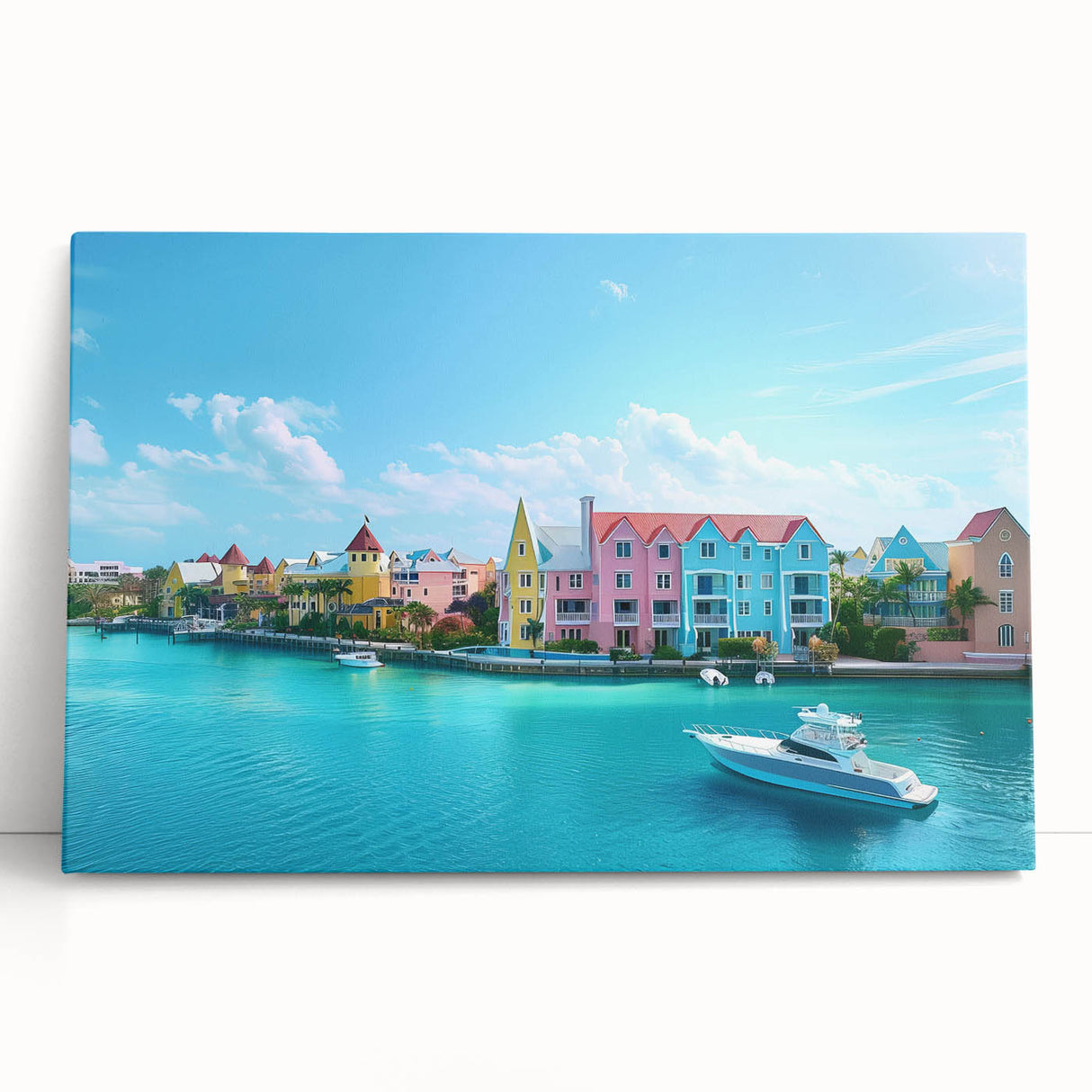 Large black and white photo of the Caribbean Bahamas on stretched canvas, suitable as kitchen wall art.