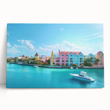 Large black and white photo of the Caribbean Bahamas on stretched canvas, suitable as kitchen wall art.