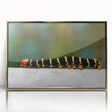 Framed acrylic print of a Caribbean scenery in mid-century modernist style with vibrant blue and green tones.