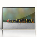 Acrylic print of a Caribbean Martinique scenery in muted blue and green tones, framed in silver.