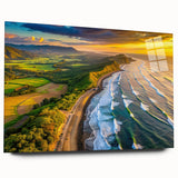 Large abstract wall art of El Salvador scenery in vibrant colors on acrylic glass, suitable for bedroom or dining room decor.